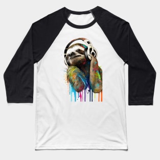 Sloth Painting - Sloth with Headphones Baseball T-Shirt